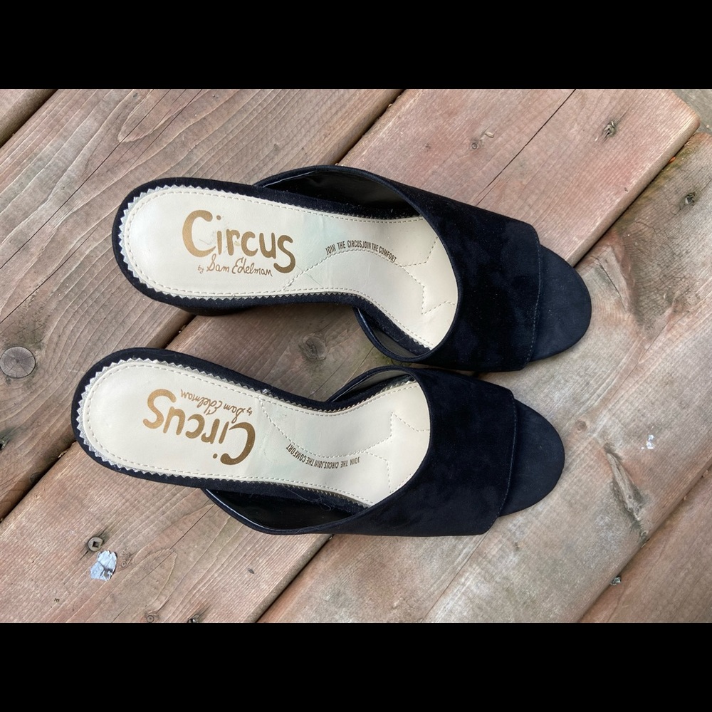 Black suede mules